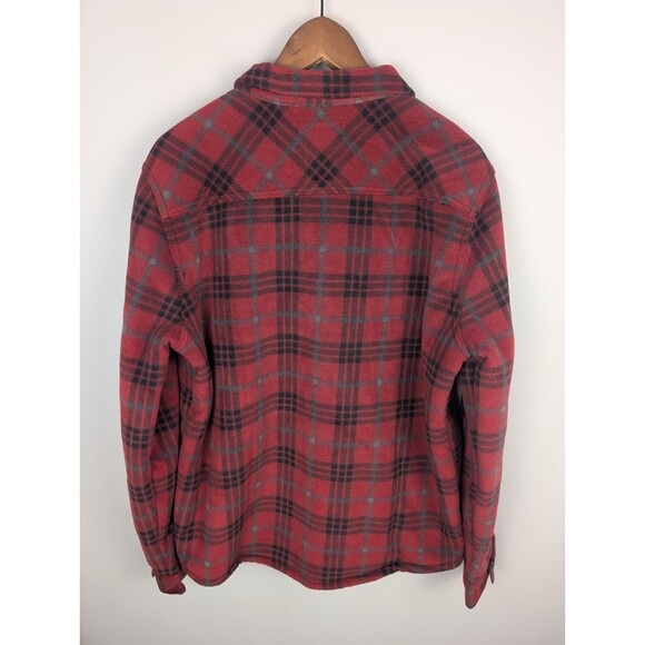 Voyager Jacket Men's Medium Red and Black Plaid Sherpa Fleece Snap Button Up - Picture 7 of 16